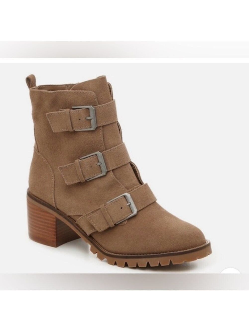 Crown Vintage Asisa Tan Suede Leather Triple Buckle Moto Boots - Size 8.5 M